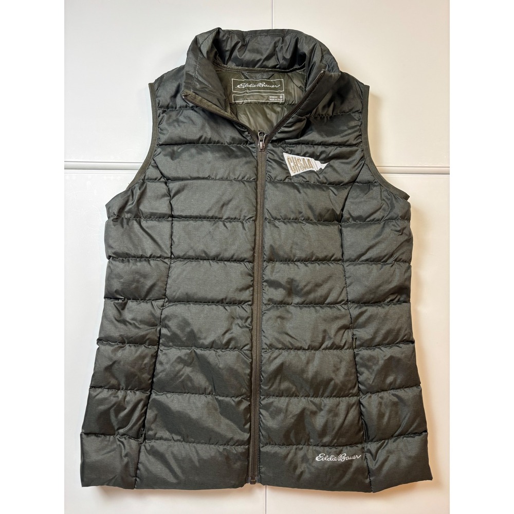Eddie Bauer Down Puffer Vest Women M Green EB650 Down Insulated logo